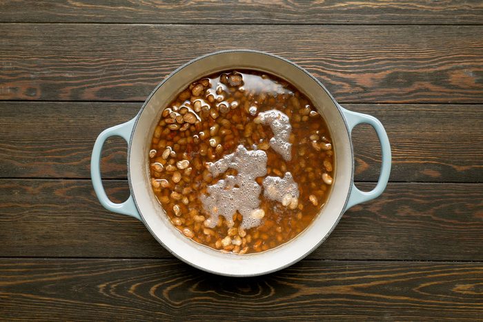 Beans soaked in a dutch oven