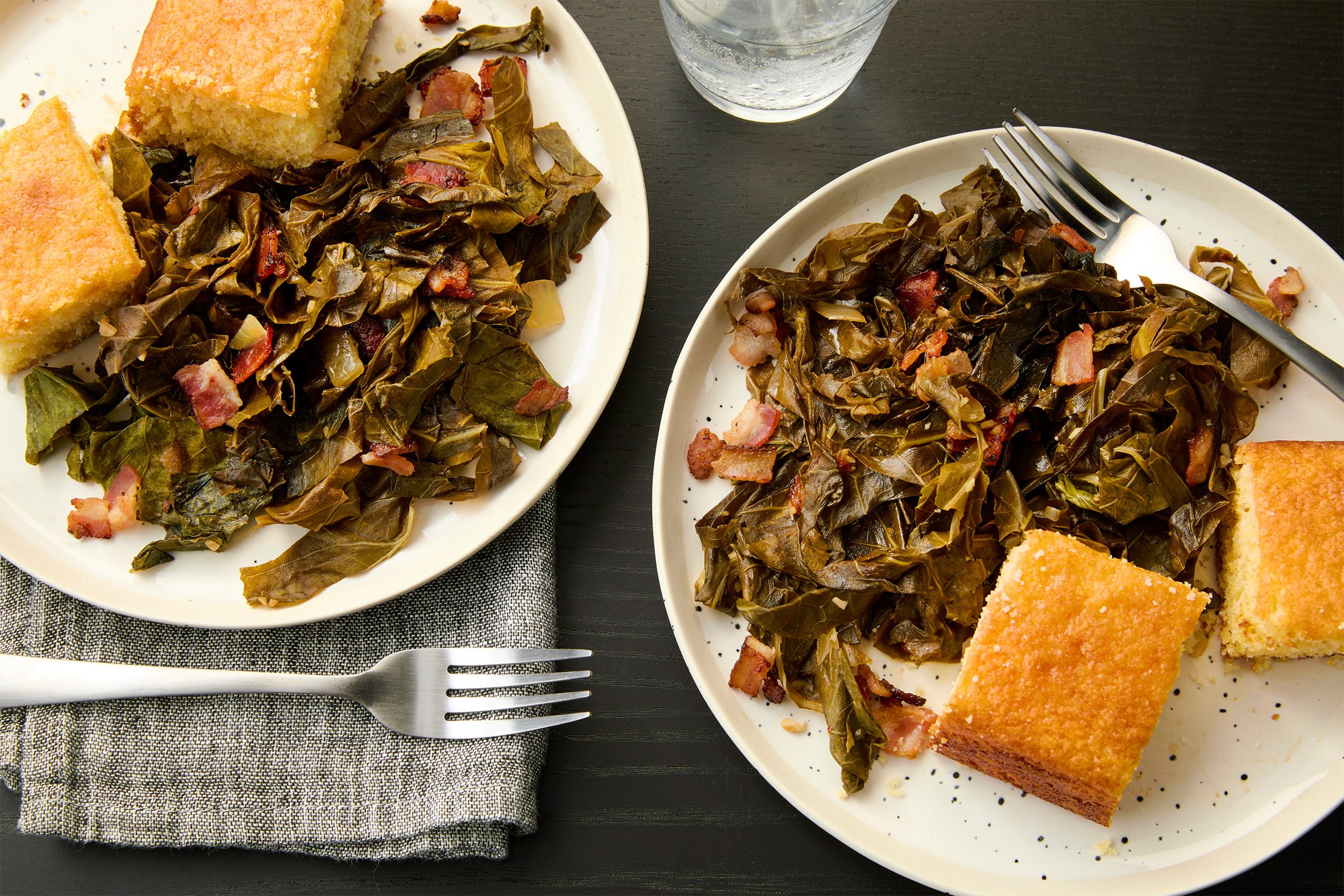 Sauteed Collard Greens served in two white plates