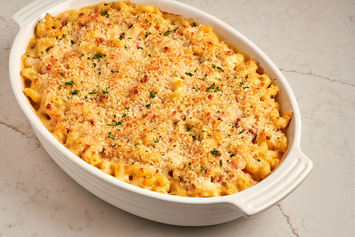 Comfort food gets an upgrade with seafood mac and cheese by Taste of Home.
