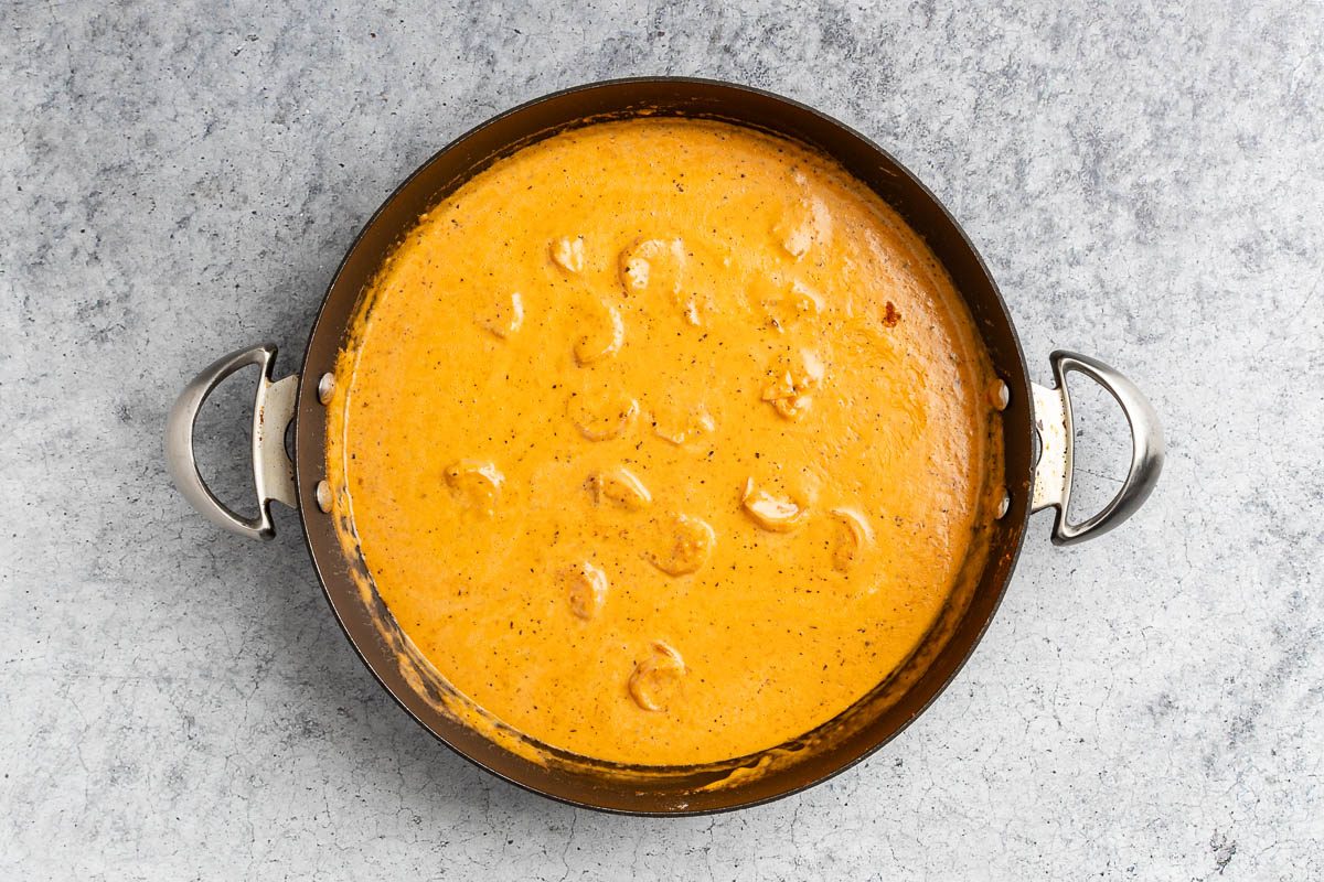 heavy cream and shrimp added to the sauce.