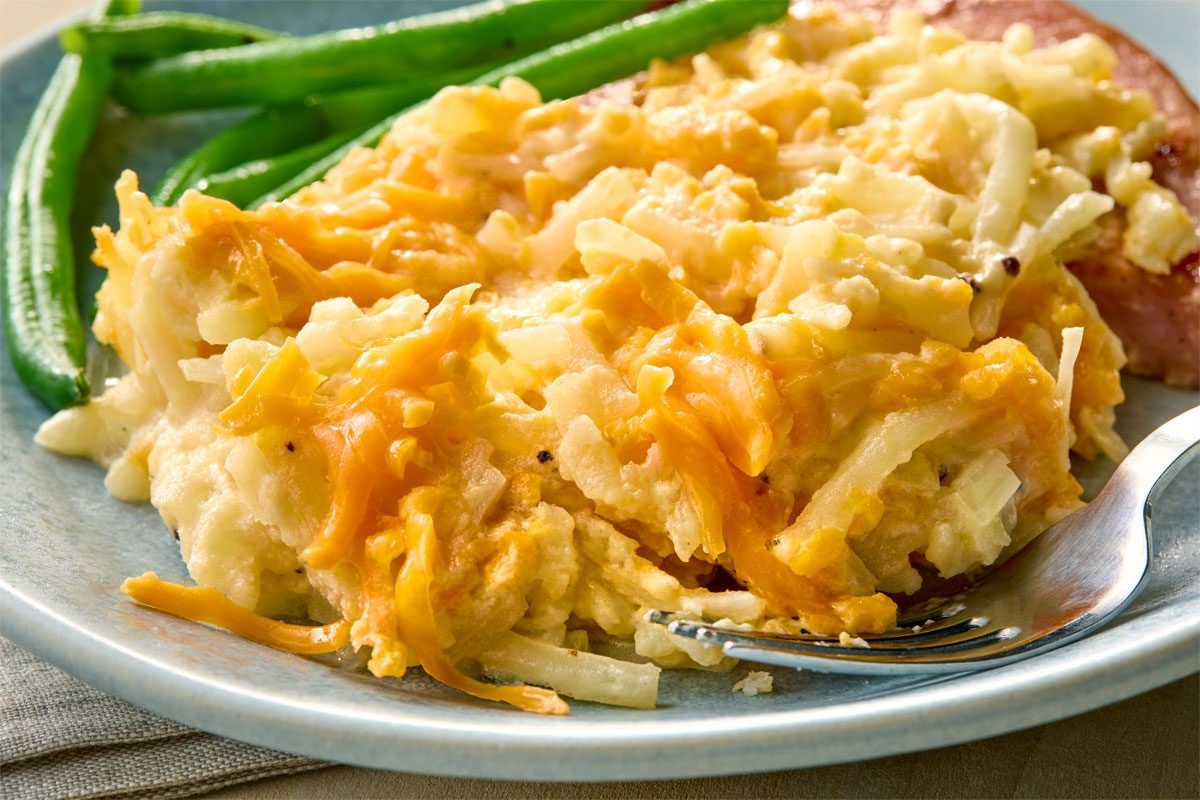 Close Shot Of Crockpot Cheesy Potatoes