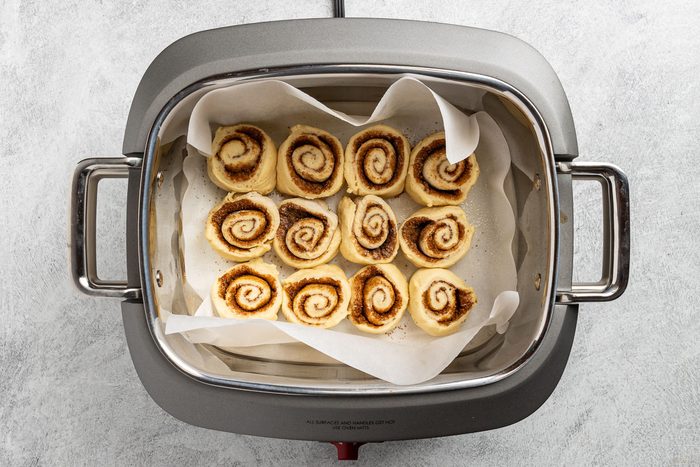 raw Easy Slow-Cooker Cinnamon Rolls in the slow cooker