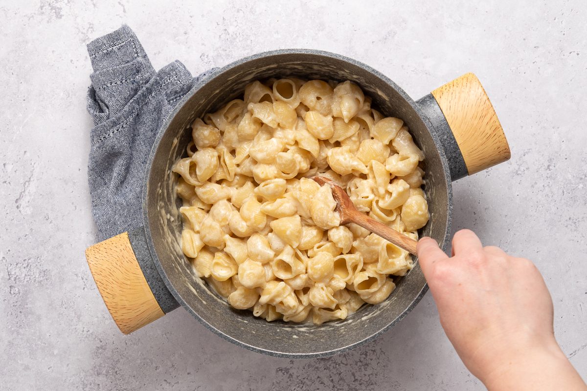 Pasta Inside Saucepan With Cheese Mixture