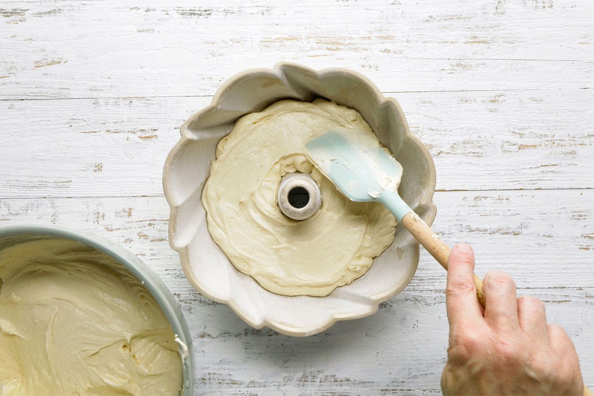 Pour Half Of The Cake Batter Into The Prepared Pan;