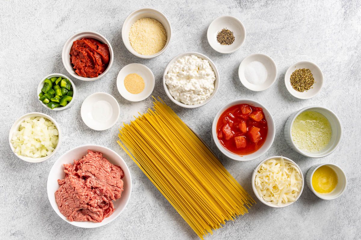 Taste of Home Spaghetti Pie photo of the ingredients.