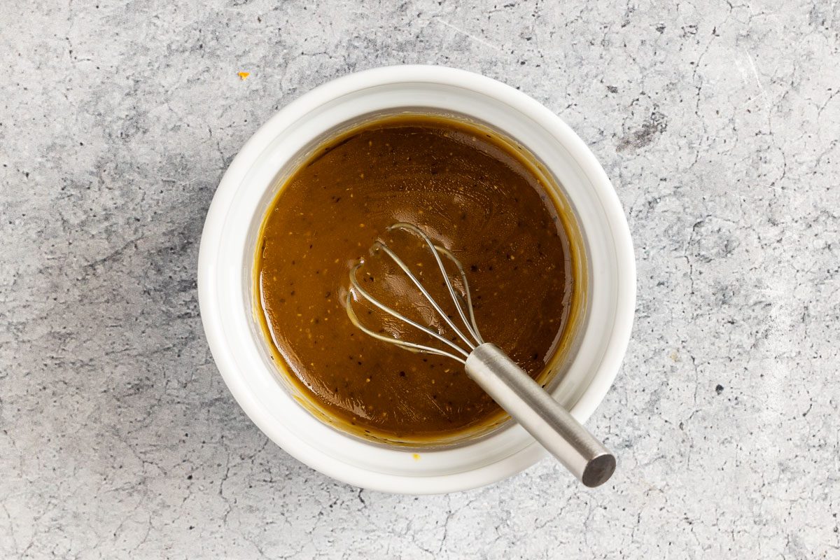 whisked dressing in a bowl