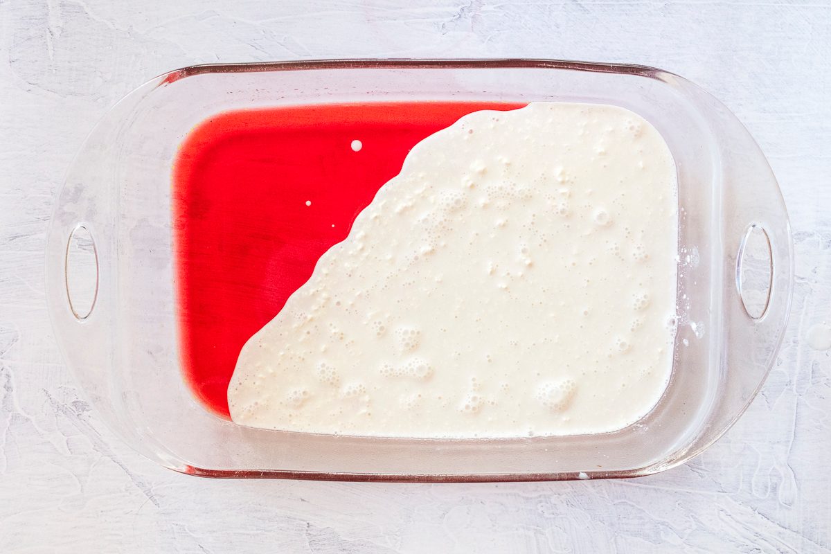 Strawberry Jello Salad With A Creamy White Layer In The Middle, Food Photography By Jackie Alpers For Taste Of Home