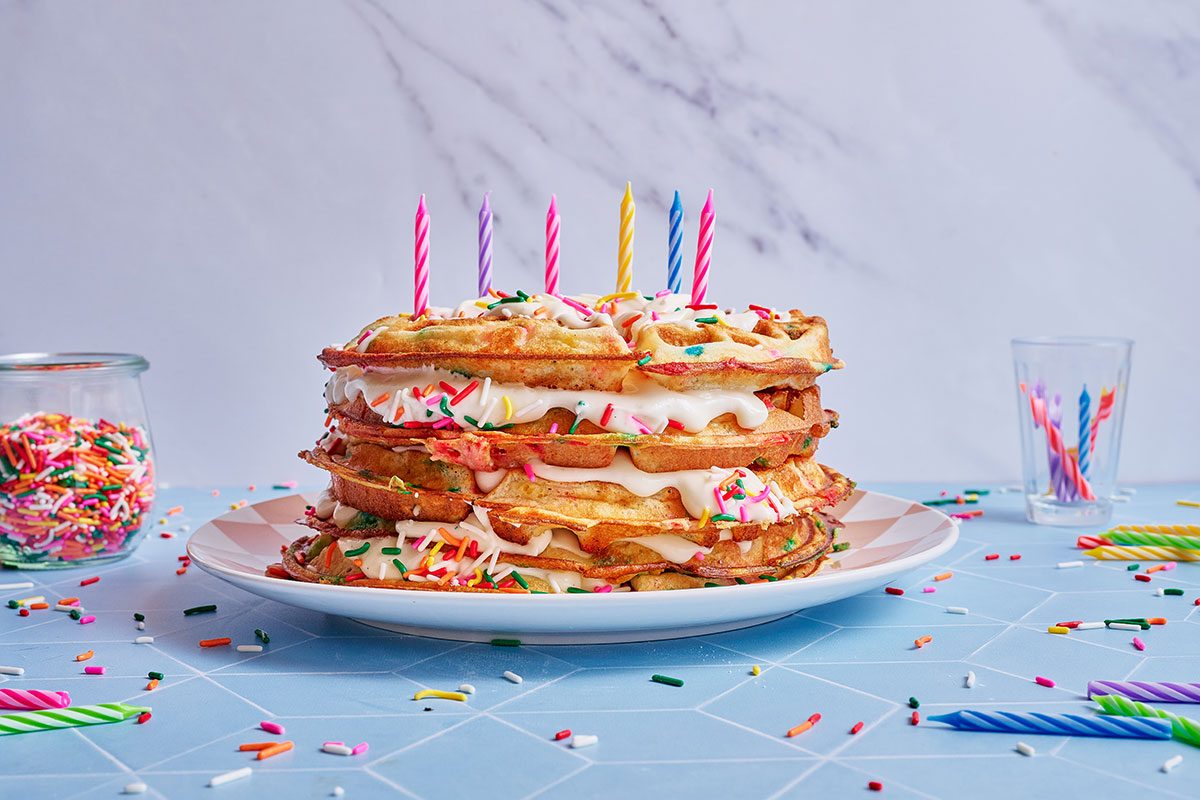 Waffle cake with candles