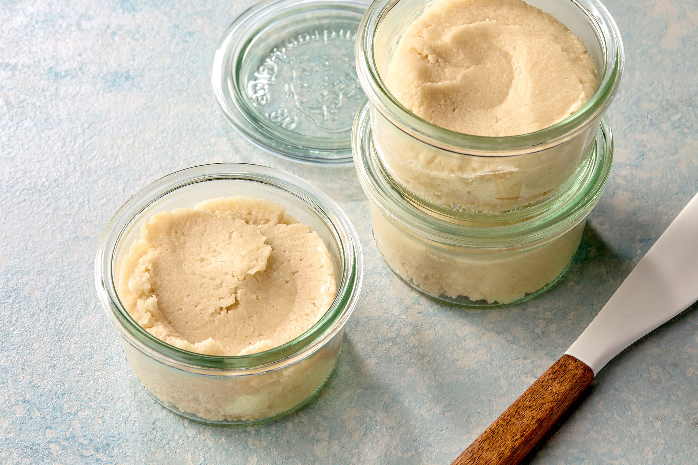 Almond paste divided in two jars
