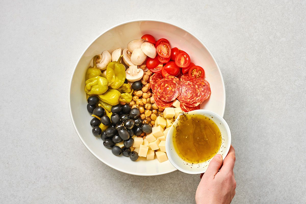 Preparing the antipasto mixture