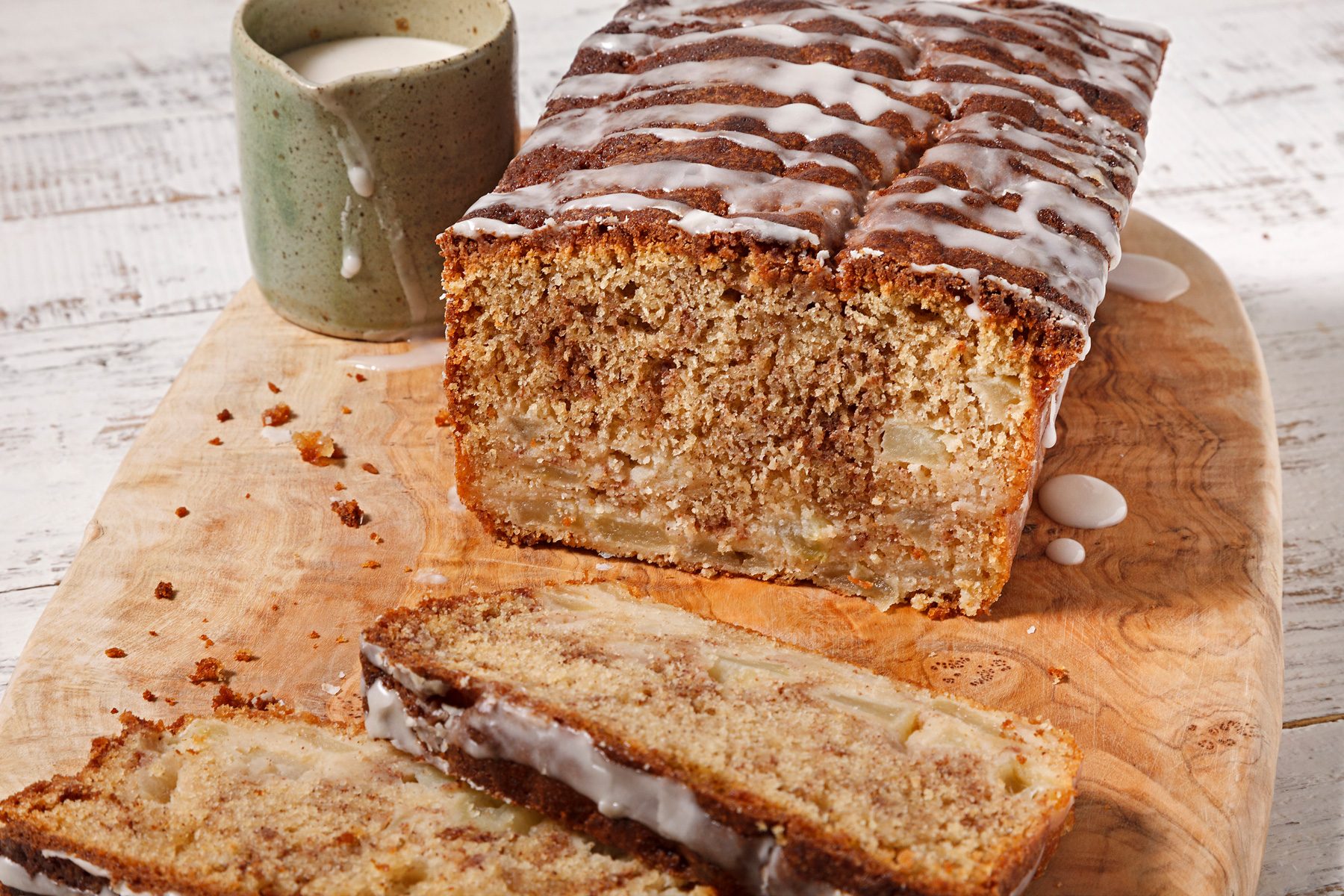 High angle shot of apple fritter bread.