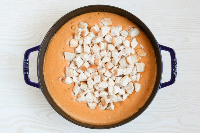 Making filling for Baked Chicken Burritos