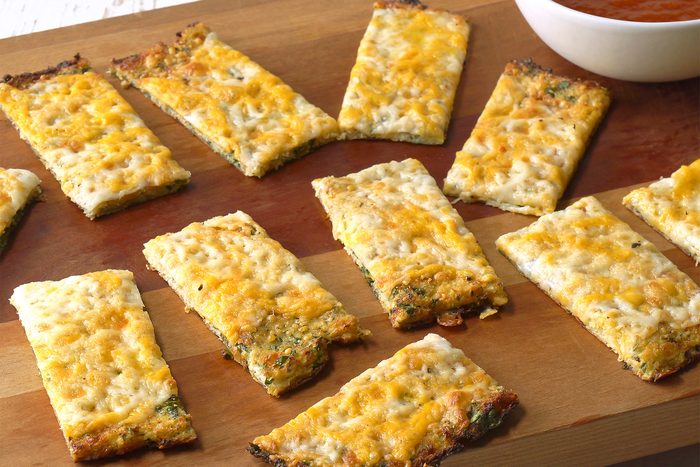 3/4th shot of cheesy cauliflower breadsticks