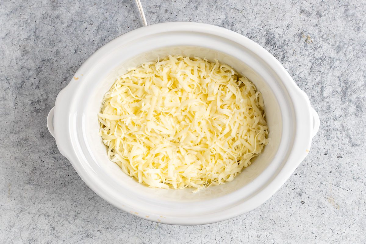 Taste of Home Crock Pot Baked Ziti photo of the layered ziti in the slow cooker.