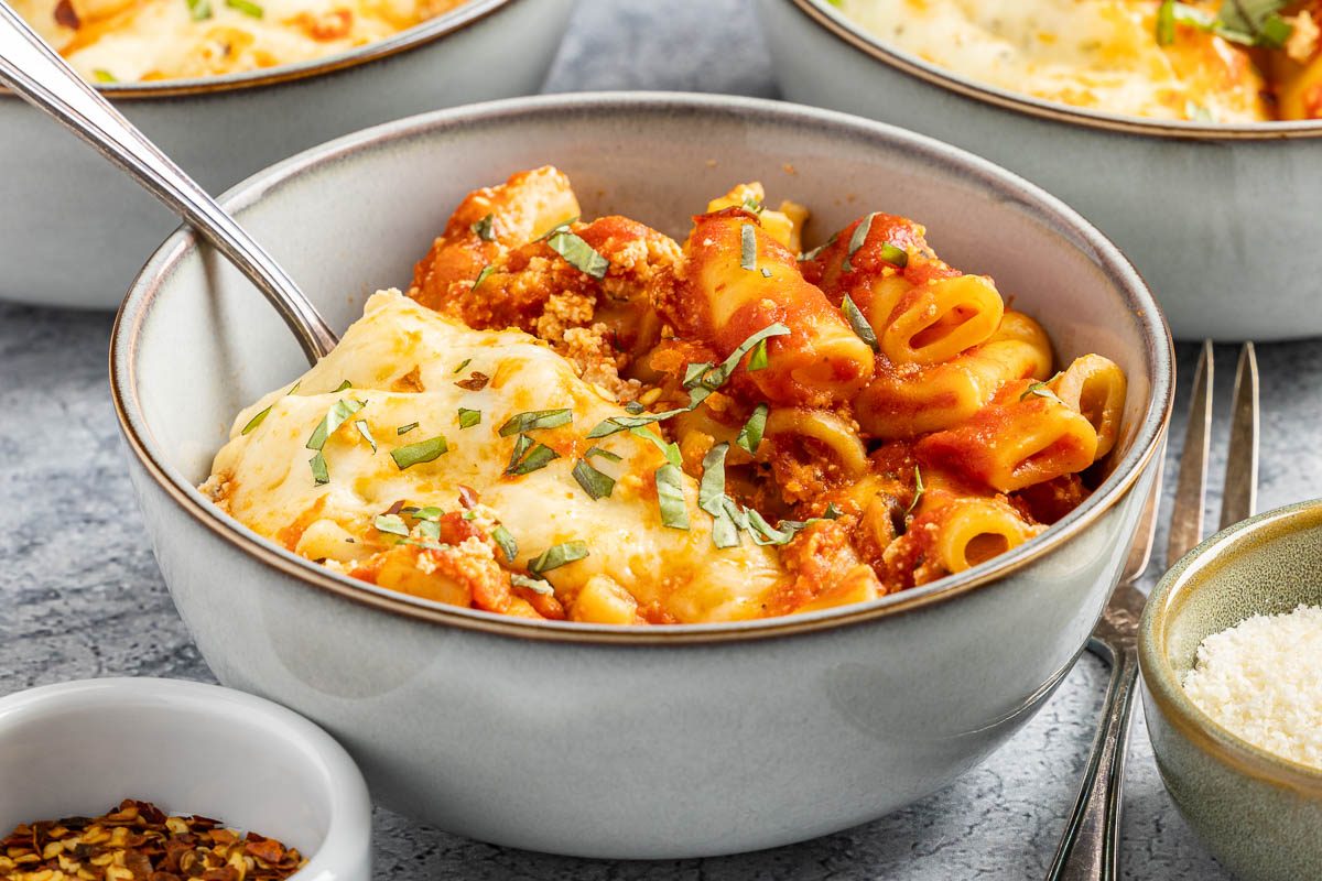 Taste of Home Crock Pot Baked Ziti photo of the finished recipe served in bowls.