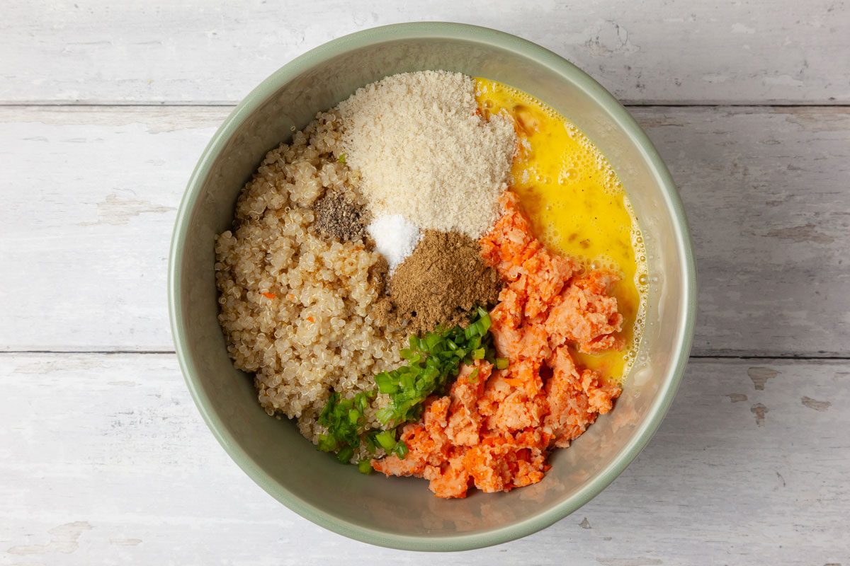 Step 3 of Taste of Home Cumin Quinoa Patties is to add the rest of the ingredients and shape into patties