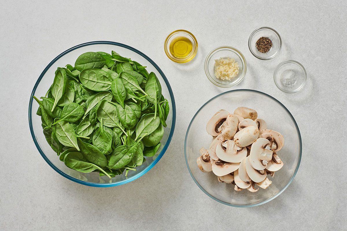 Ingredients for Sautéed Spinach and Mushrooms