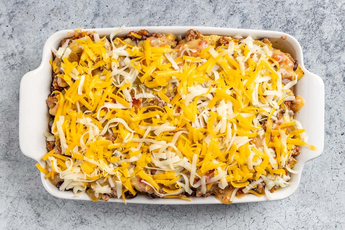 Taste of Home Nacho Casserole photo of the assembled casserole.