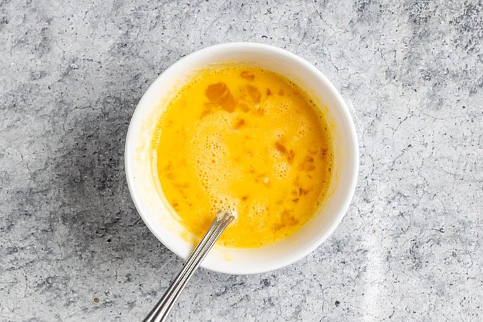 Taste of Home Oatmeal Raisin Bars photo of tempering the eggs.
