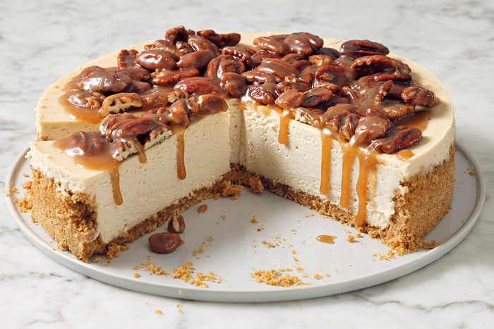 Vertical shot of pecan pie cheesecake