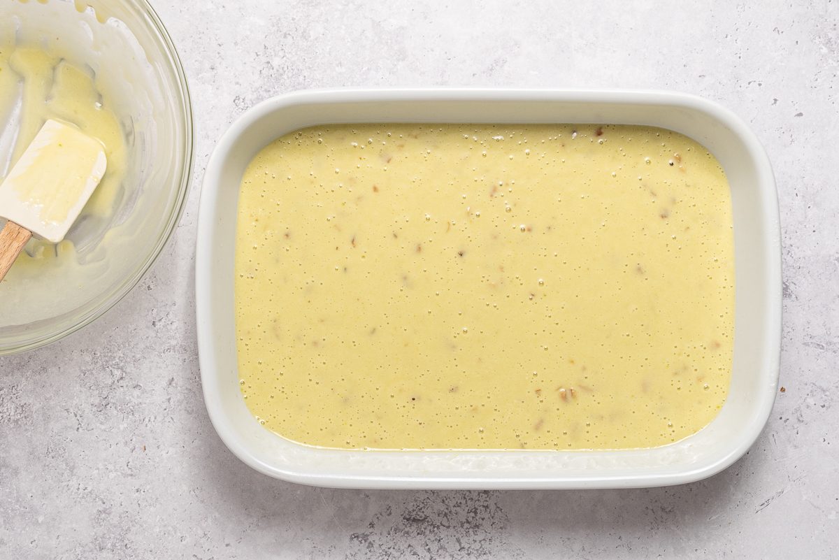 Pistachio Cake Batter Inside Baking Pan
