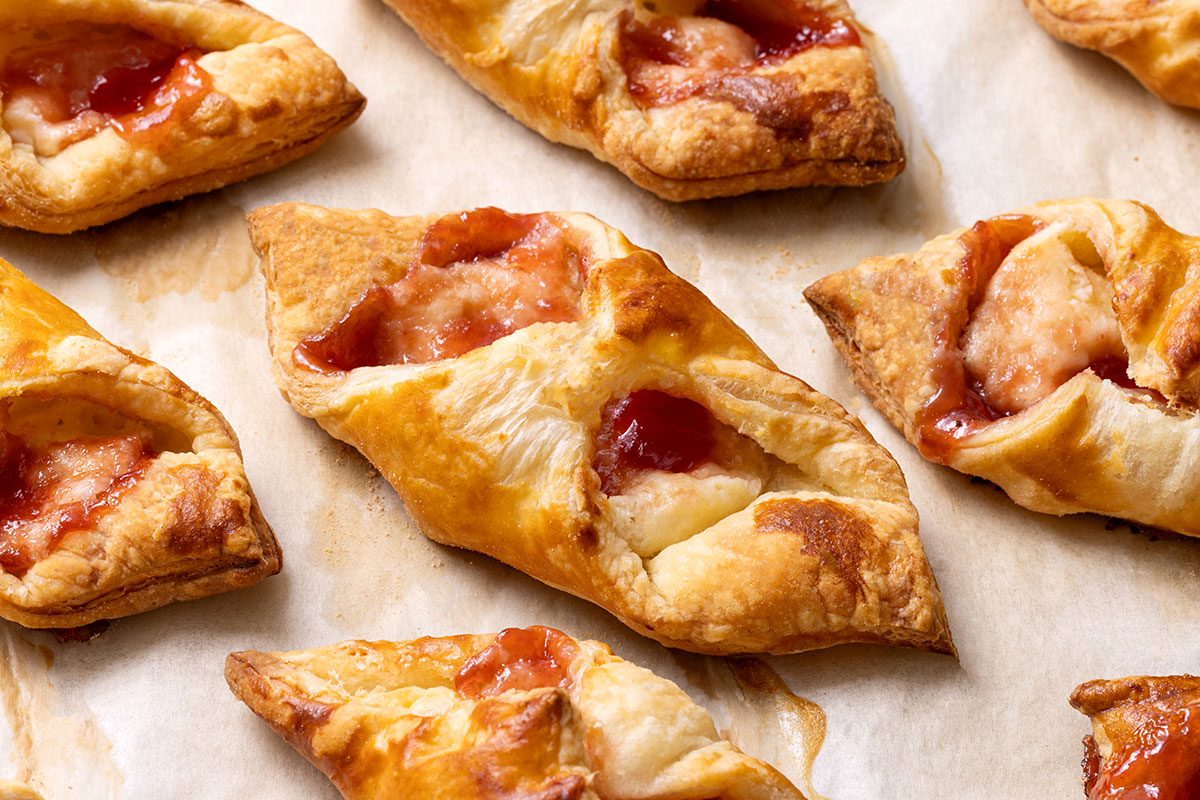 Close up a Puff Pastry Danish on a baking sheet for Taste of Home
