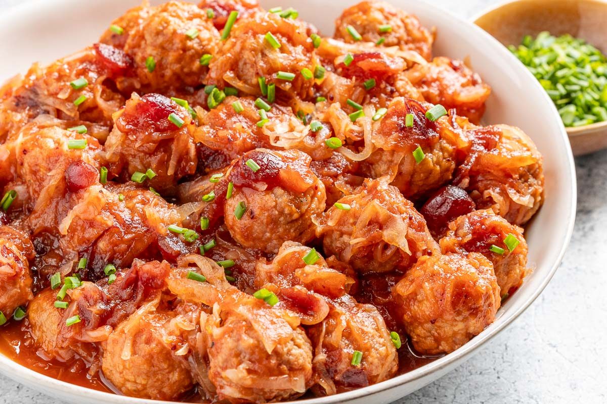 Taste of Home Sauerkraut Meatballs photo of the finished recipe.