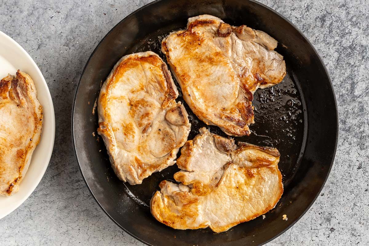 Taste of Home Skillet Pork Chops photo of the browned pork chops.