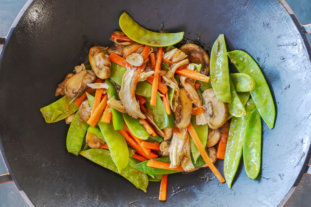 Food Photography Of Turkey Stir Fry With Carrots, Mushrooms And Snow Peas By Jackie Alpers For Taste Of Home.