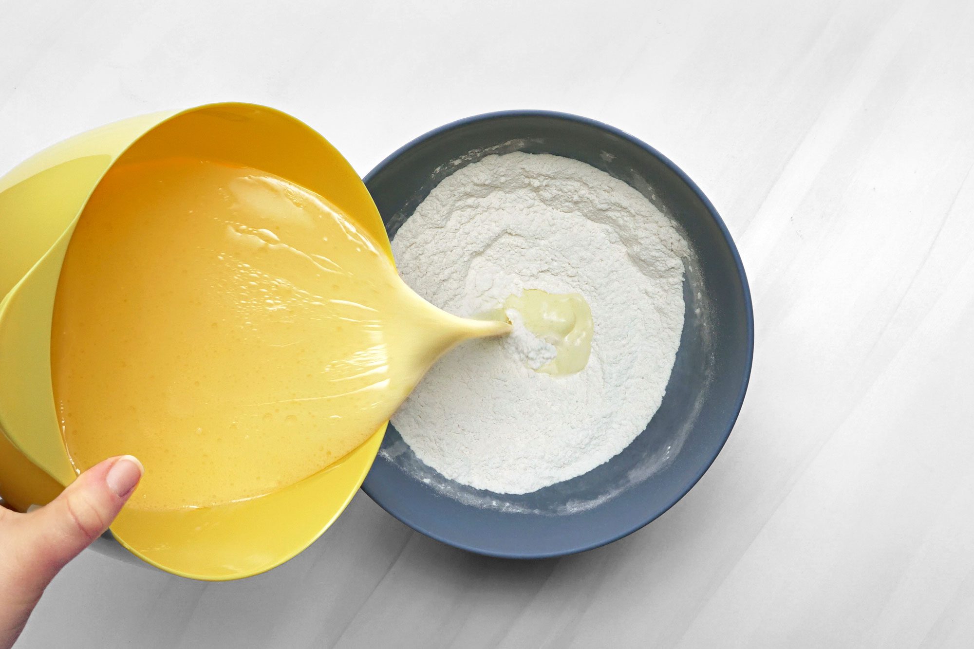 Stir the wet ingredients into the dry ingredients just until moistened