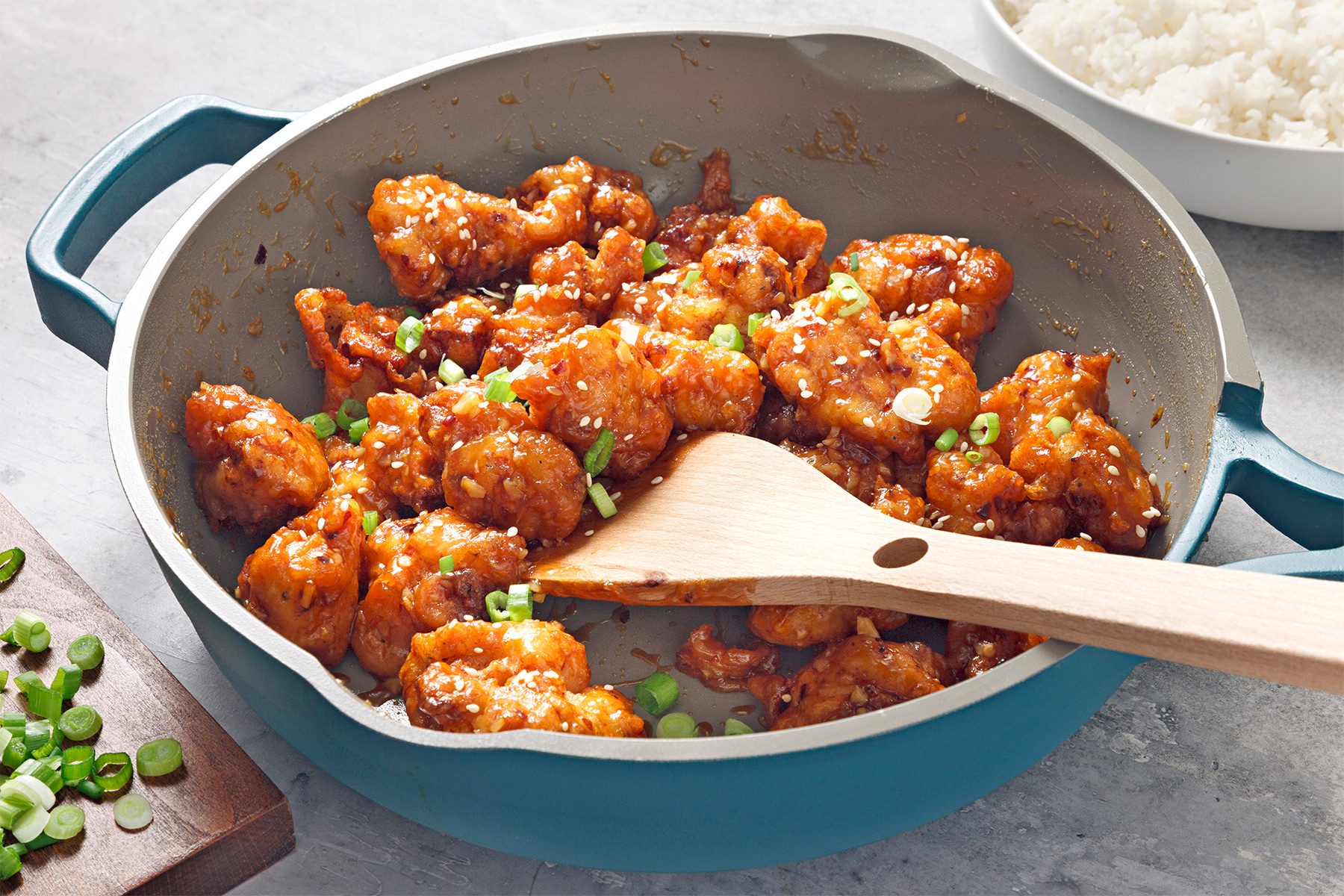 3/4th shot of copycat panda express orange chicken