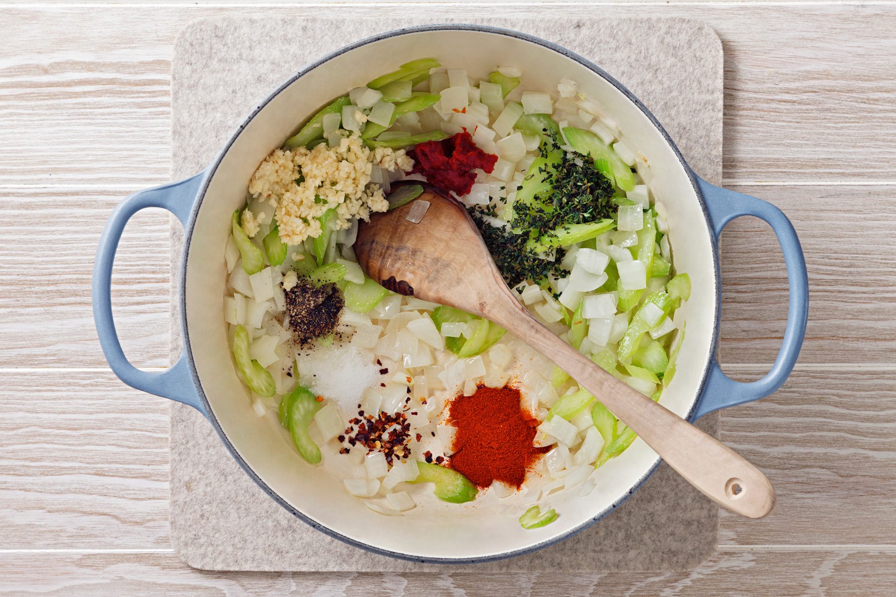 Stir in garlic, tomato paste, thyme, paprika, salt, pepper and red pepper flakes;