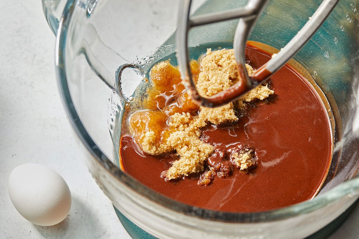 Beat in brown sugar and corn syrup until blended with eggs on the side