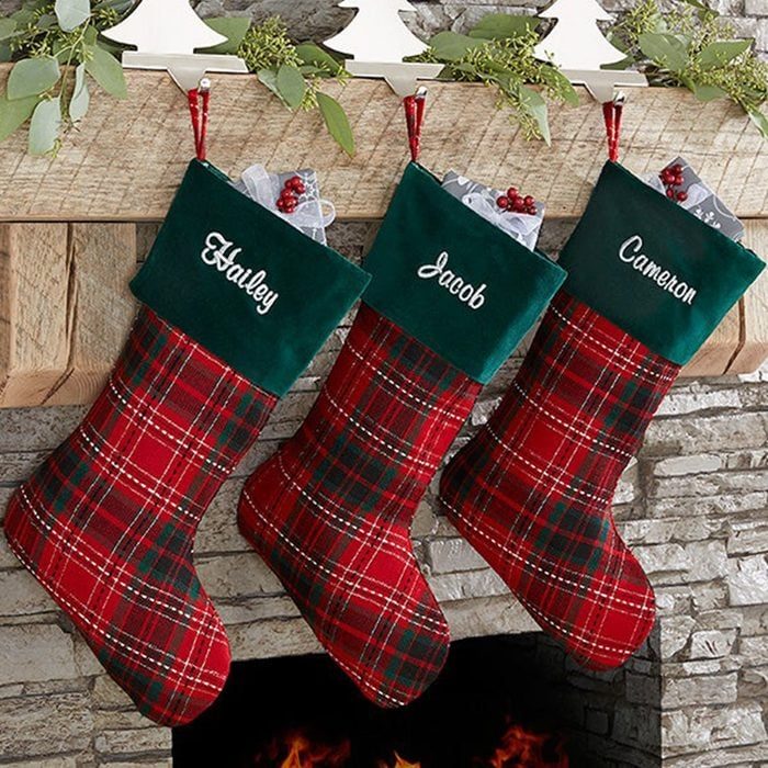 Plaid Personalized Christmas Stockings Ecomm Via Personalizationmall.com 