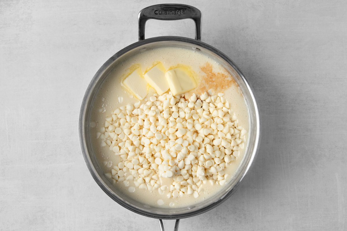 white chocolate chips, butter and vanilla extract added to milk and sugar cookie mix