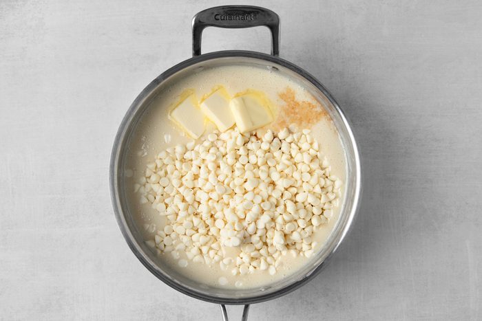 white chocolate chips, butter and vanilla extract added to milk and sugar cookie mix