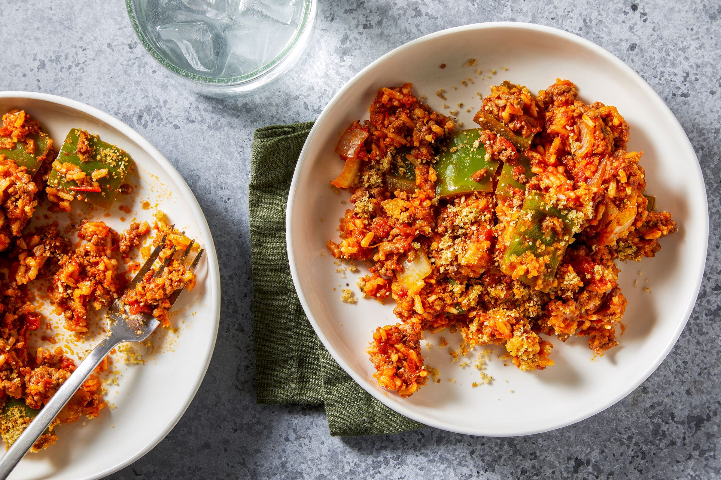 Unstuffed Peppers served on white plates