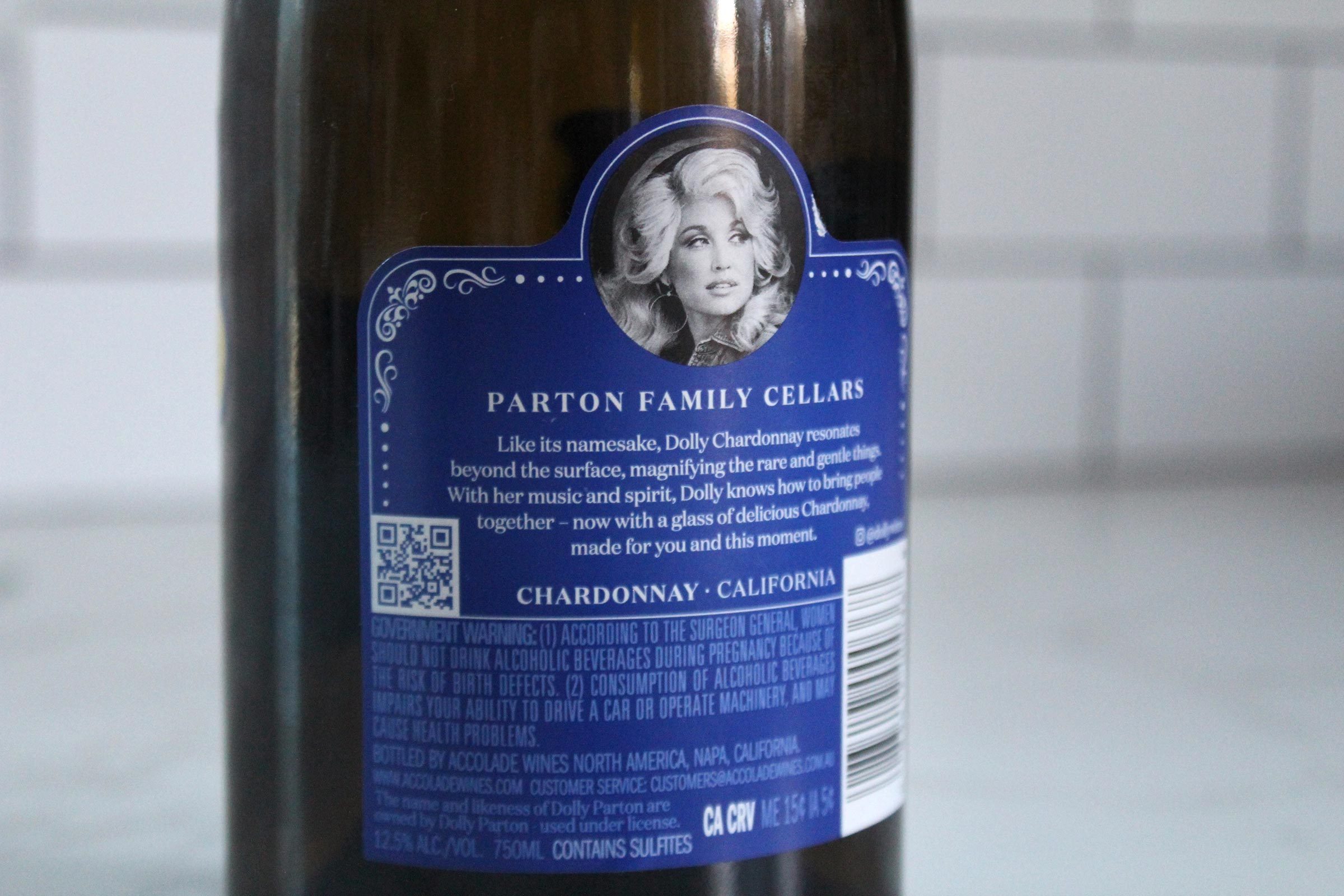 Back Label of a Bottle of Dolly Wine Chardonnay