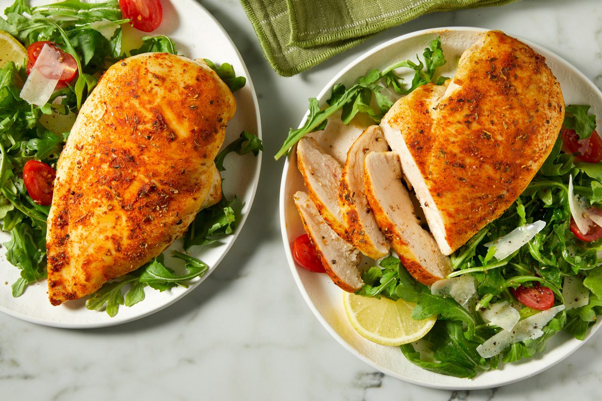 overhead shot of Air Fryer Chicken Breasts