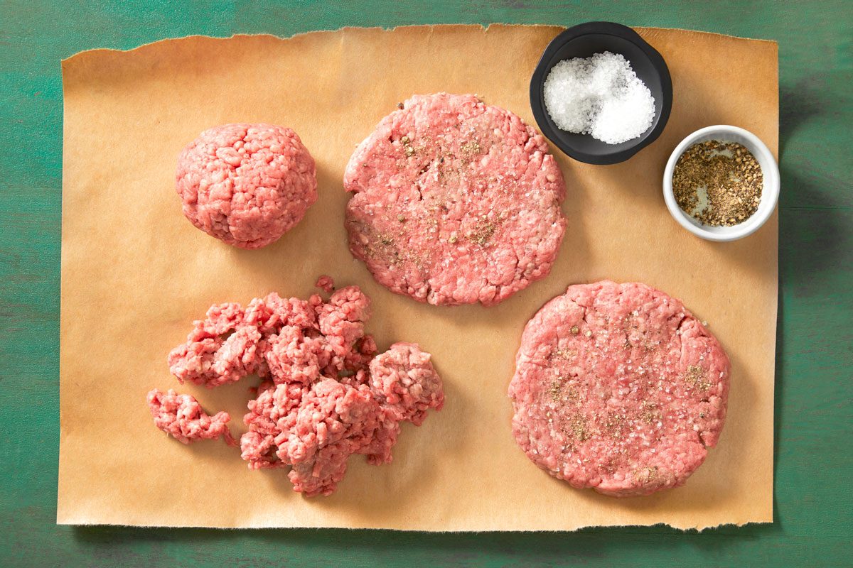 Shape ground beef into four 5-in.-wide patties.