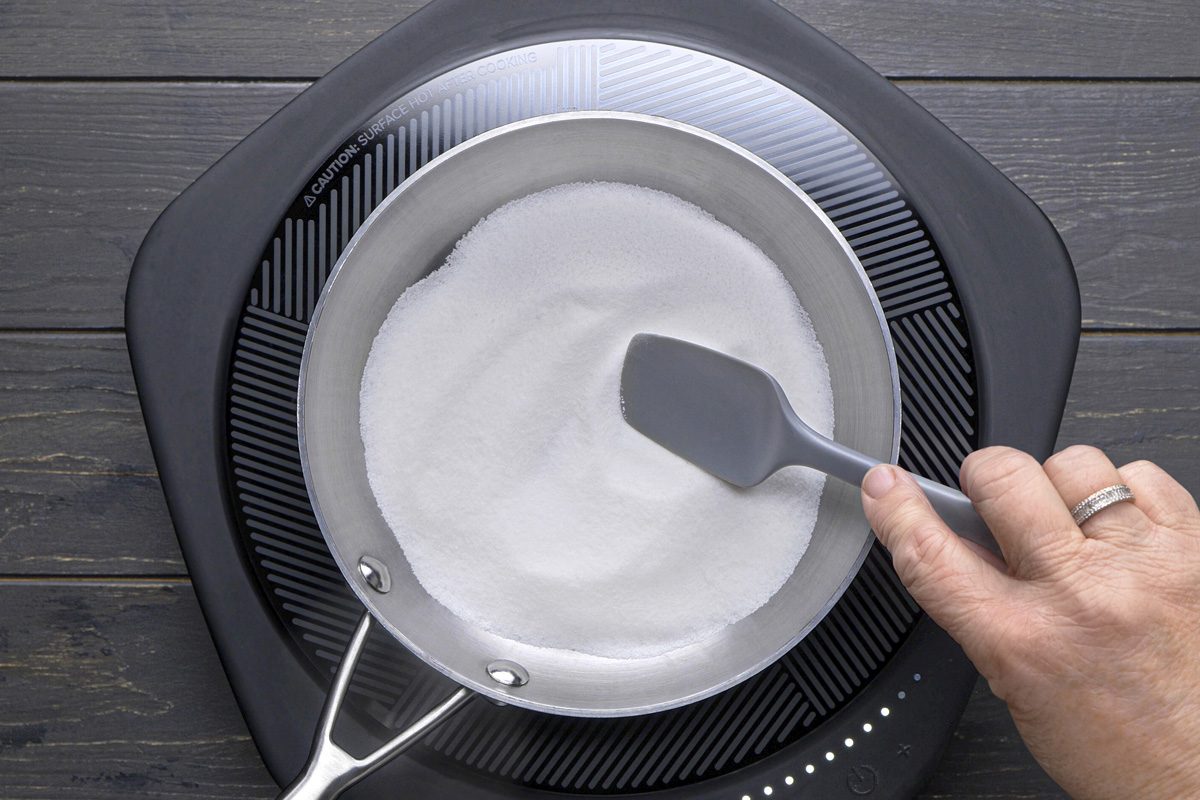 heating sugar in a skillet