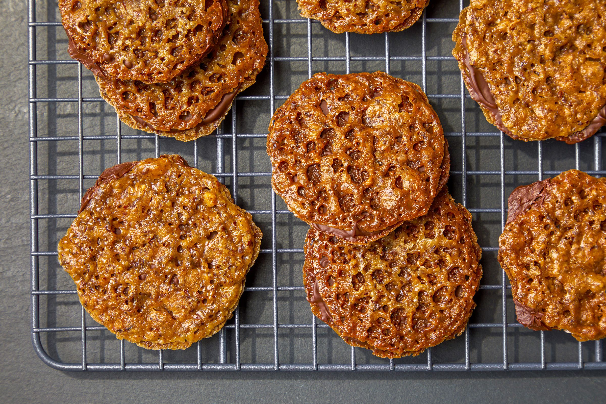 Lace Cookies on wired rack