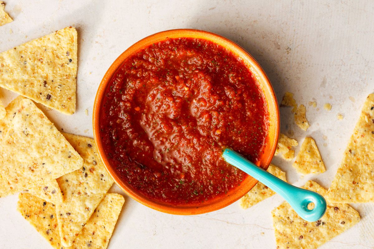 Overhead Shot of Picante Sauce Served in a Bowl