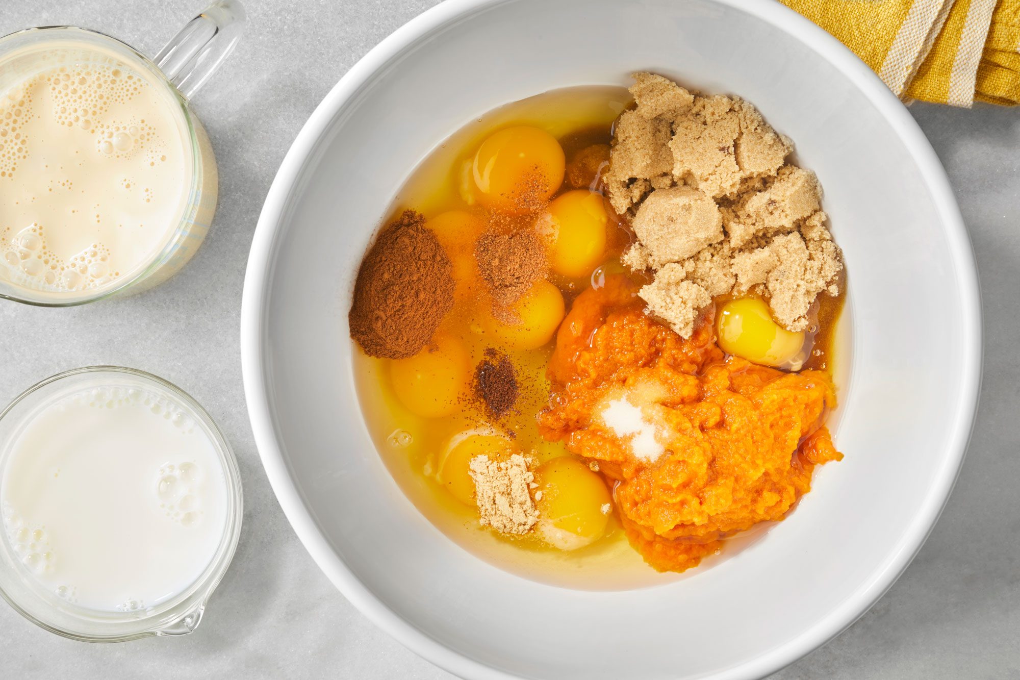 Bowl filled with ingredients for a pumpkin-based recipe