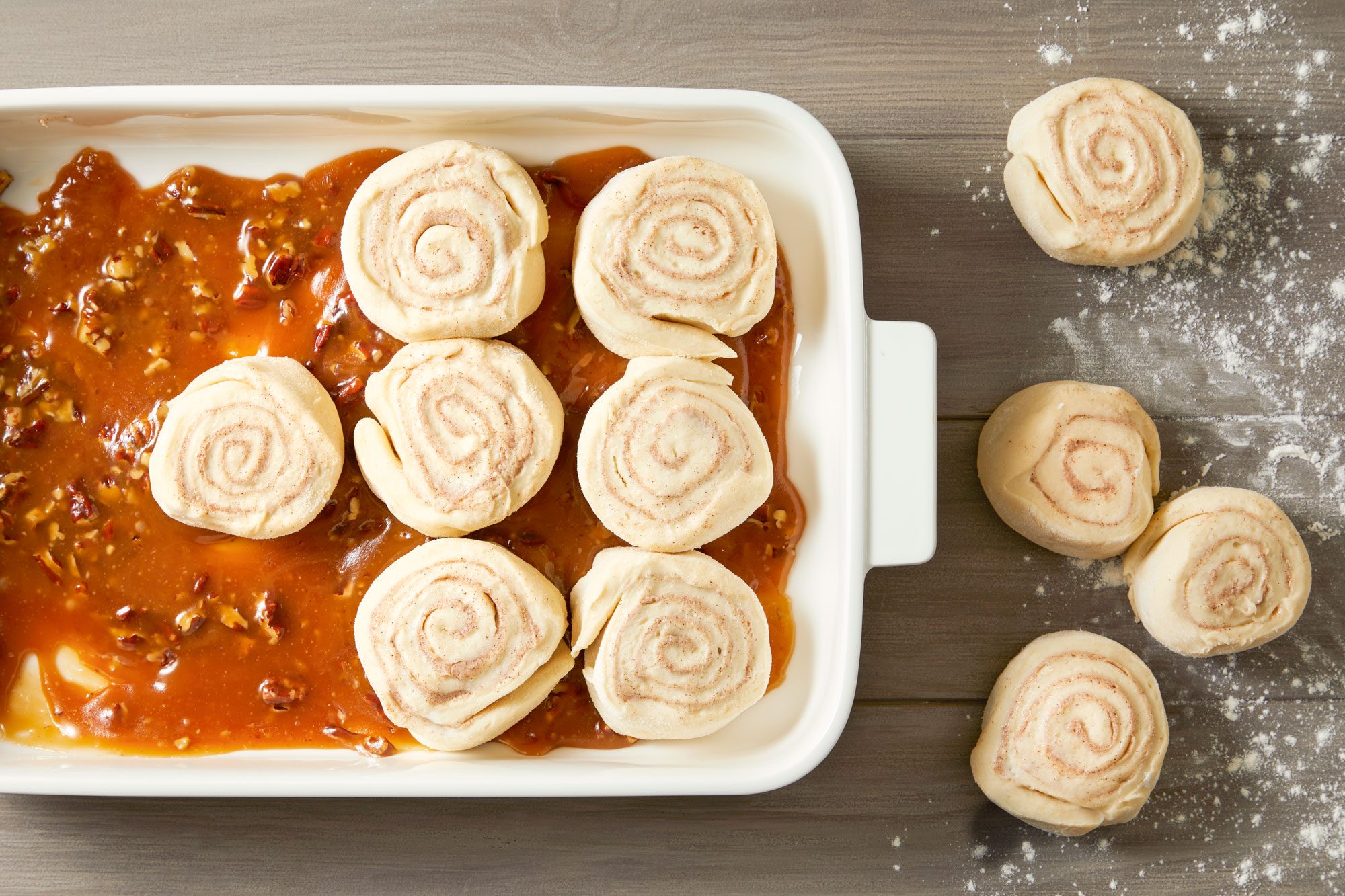 Cut into 12 slices and place slices cut side down over sauce