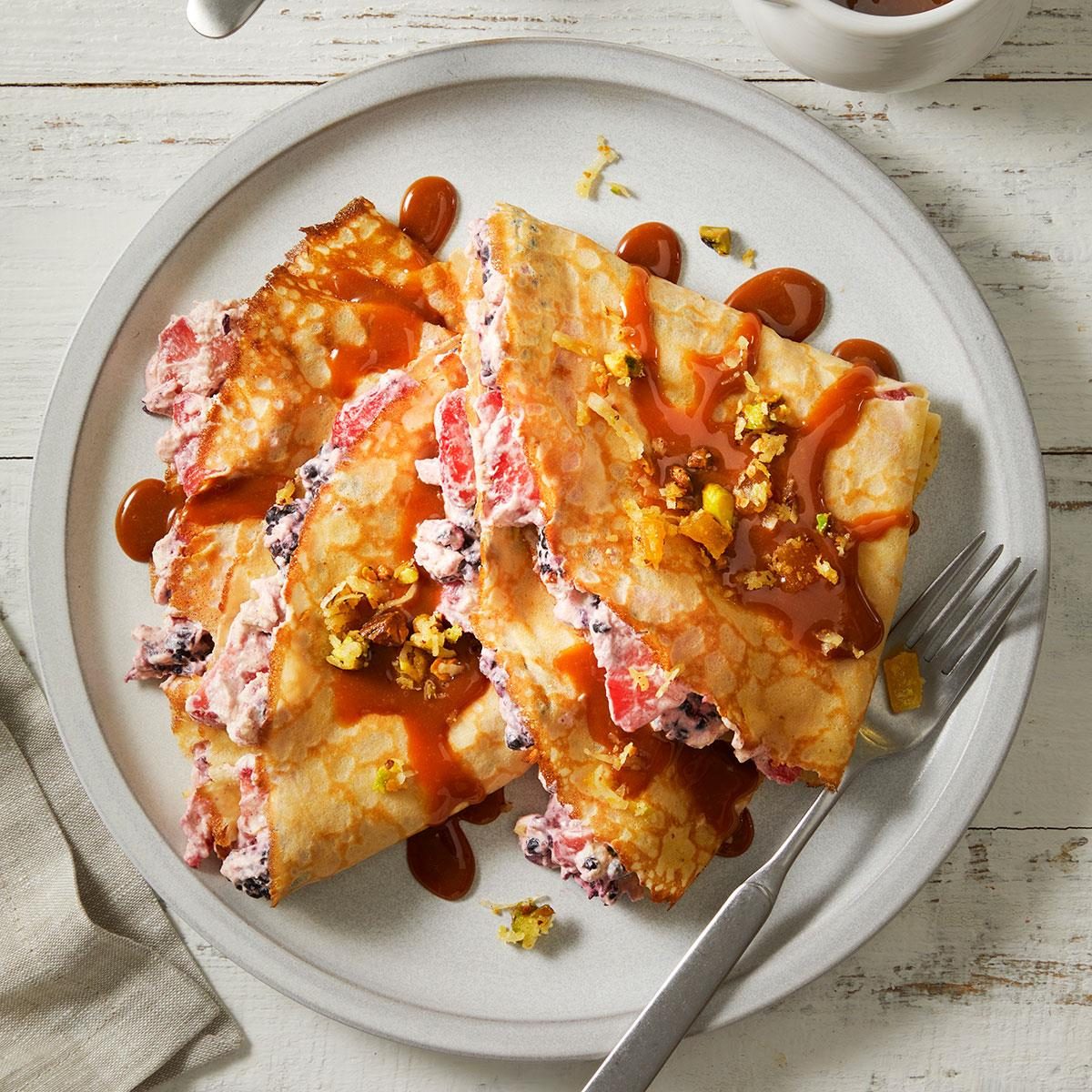 Berry Crepes with Coconut-Pistachio Crunch