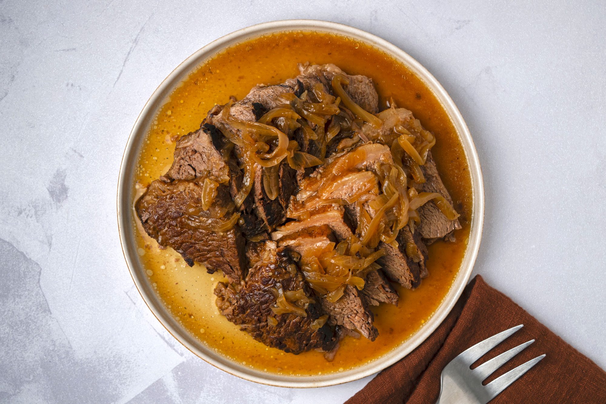 Overhead shot of Slow-Cooker Beef au Jus