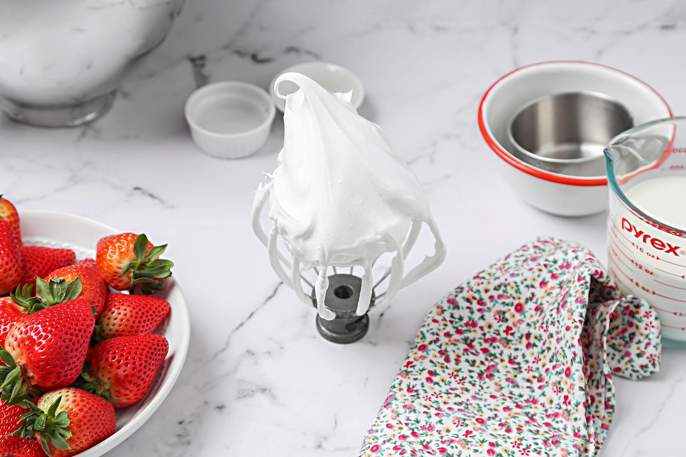 Egg whites, vinegar, vanilla and sugar beaten into a stiff peak