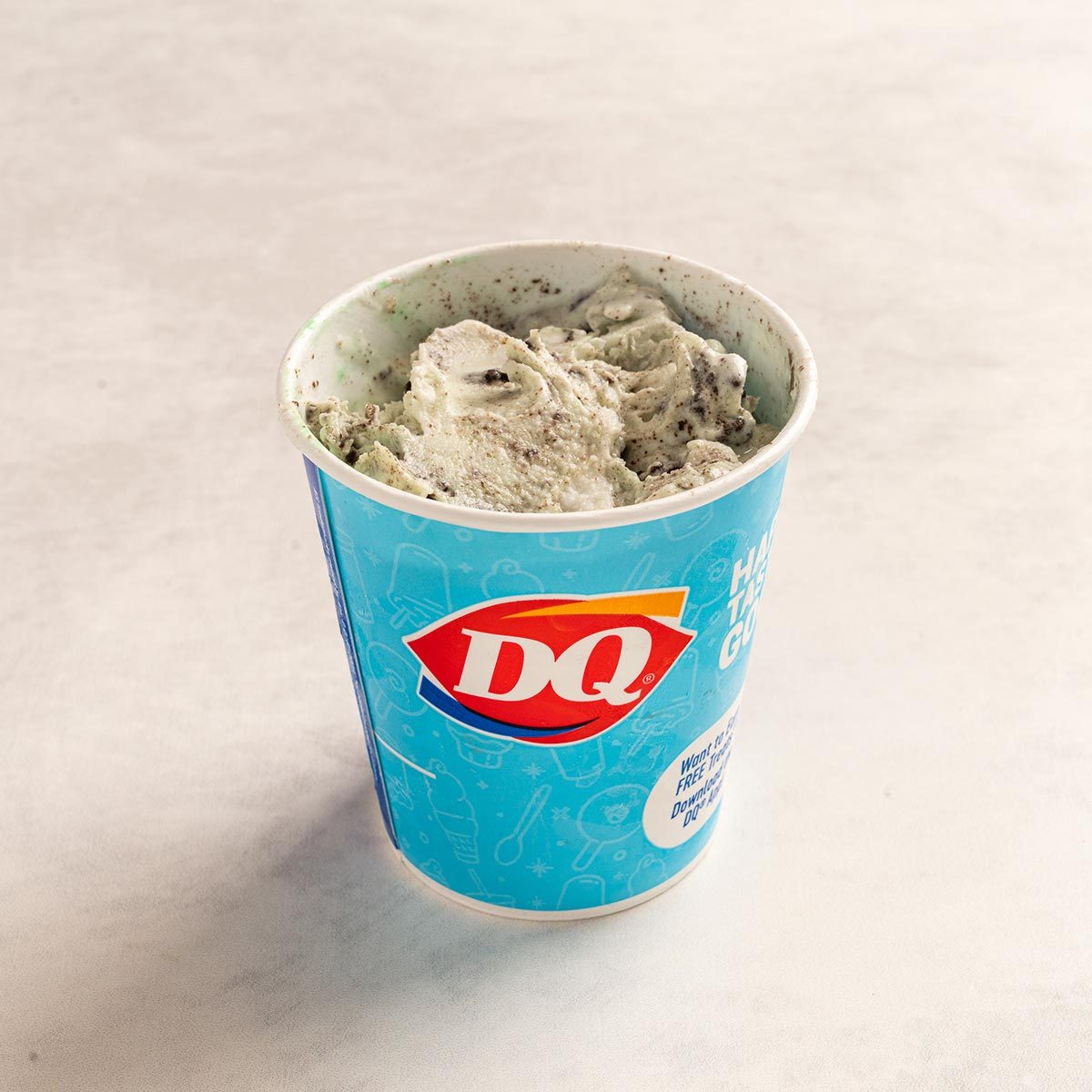 Dairy Queen mint blizzard on a stone countertop
