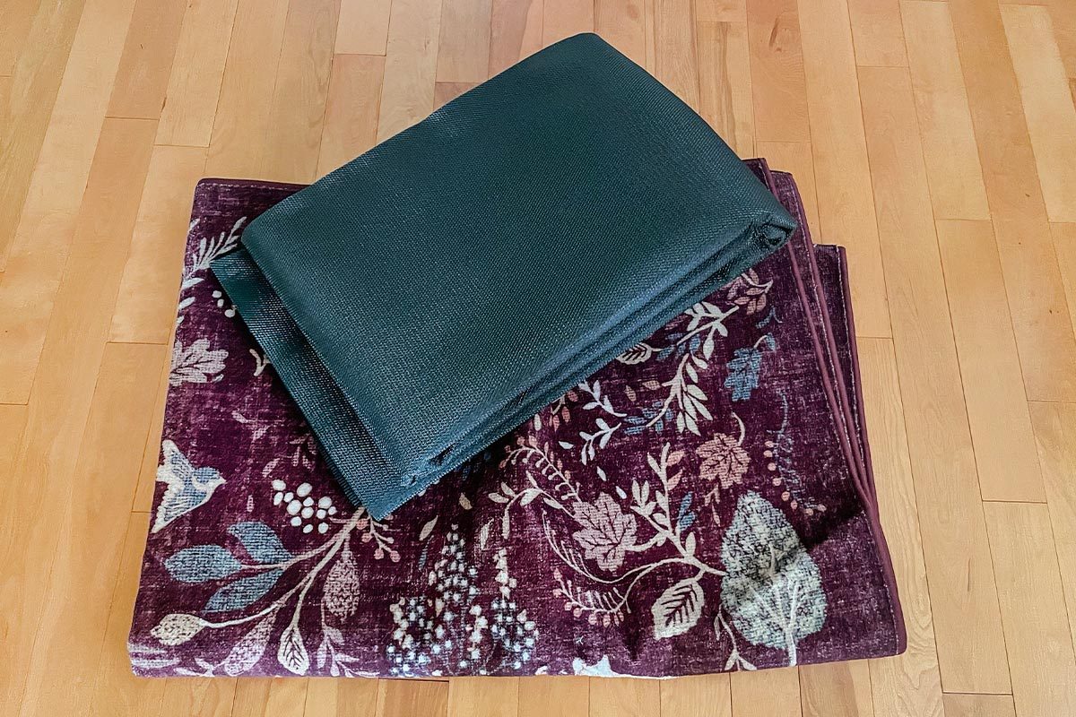 Ruggable folded rug placed on the floor.